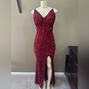 Red sequins prom dress